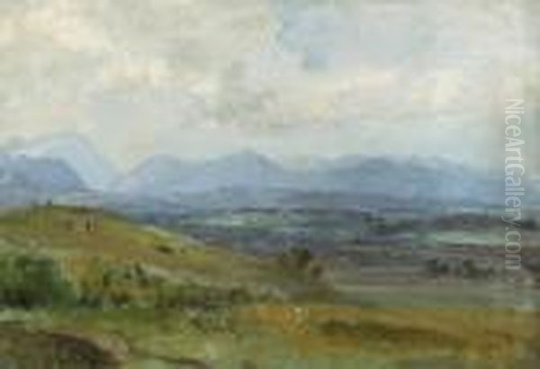 Oberbayerische
 Voralpenlandschaft. Oil Painting by Heinrich Burkel