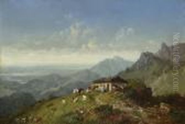 Auf Der Alm Oil Painting by Heinrich Burkel