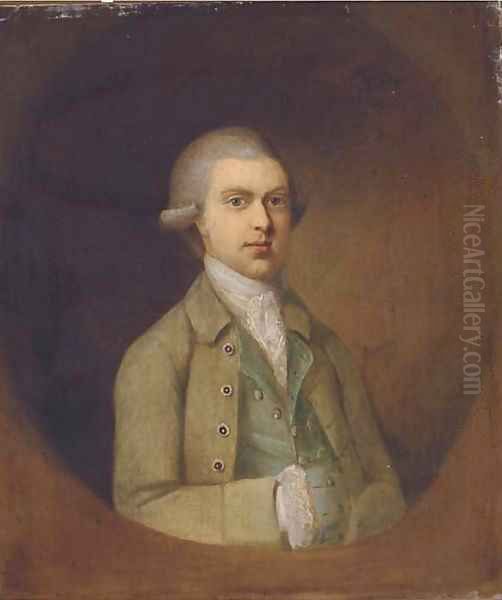 Portrait of a gentleman, half-length, in an olive jacket Oil Painting by Thomas Hickey