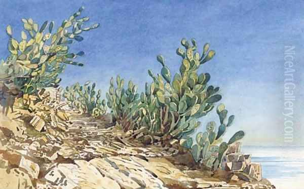 Prickly pears at Taormina Oil Painting by Augustus John Cuthbert Hare