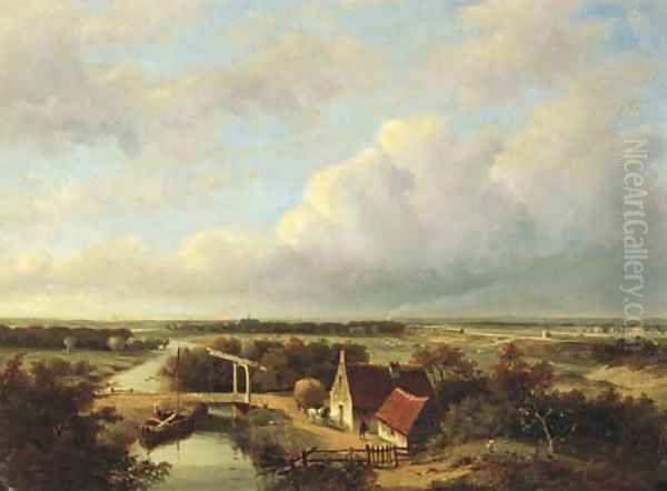 A panoramic view of the outskirts of Haarlem, with a steam train in the distance Oil Painting by Jan Hendrik Willem Hoedt