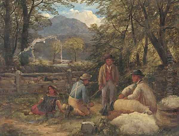 Hillside sheep shearing Oil Painting by John Joseph Hughes