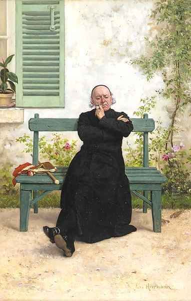 A pensive priest Oil Painting by Leo Herrmann