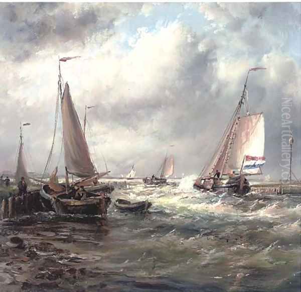 A stiff breeze at the harbour mouth Oil Painting by Abraham Snr Hulk