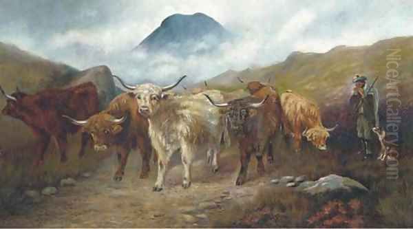 Bringing the cattle down to pasture Oil Painting by Louis Bosworth Hurt