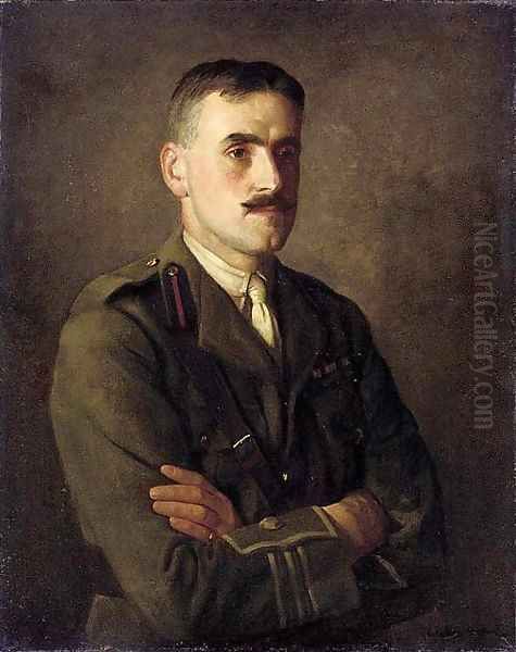 Portrait of a Staff officer of the Royal Army Ordnance Corps with the rank of Major Oil Painting by Walter C. Strich Hutton