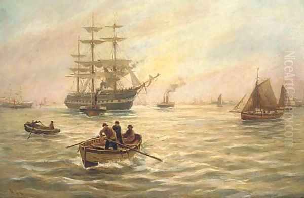 Rowing out to the merchant ship Oil Painting by Bernard Benedict Hemy