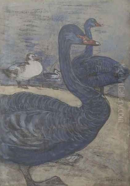 Black Swans Oil Painting by Theodorus Van Hoytema