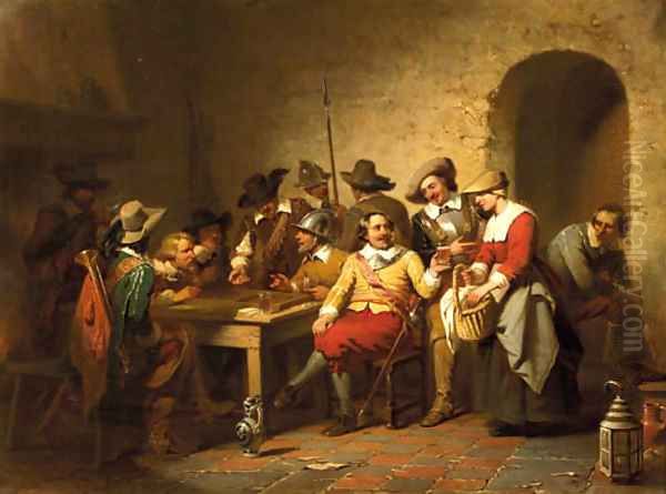 Soldiers playing backgammon in a tavern Oil Painting by Willem Pieter Hoevenaar