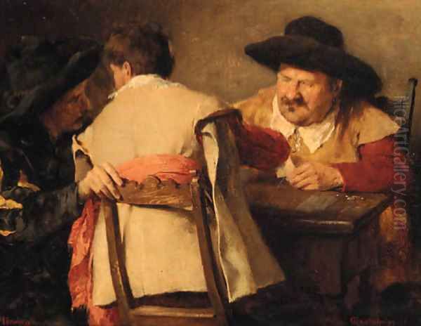 A game of cards Oil Painting by Gustav Holweg