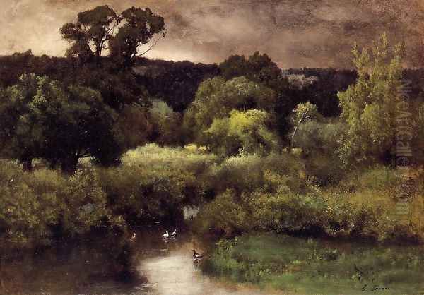 A Gray Lowery Day Oil Painting by George Inness