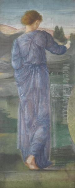 A Female Figure In A Landscape Oil Painting by Sir Edward Coley Burne-Jones