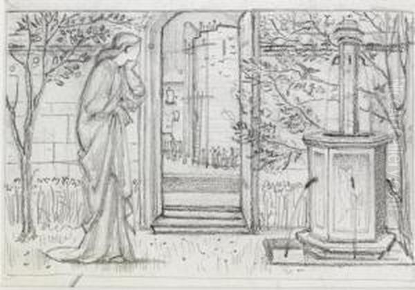 Study For Danae And The Brazen Tower Oil Painting by Sir Edward Coley Burne-Jones