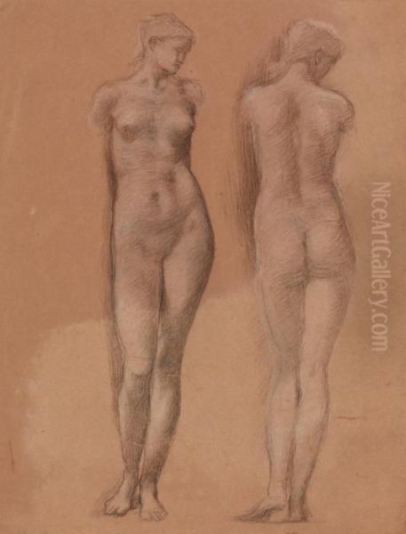 Two Female Nudes Oil Painting by Sir Edward Coley Burne-Jones