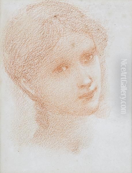 Head Study Of A Girl Oil Painting by Sir Edward Coley Burne-Jones