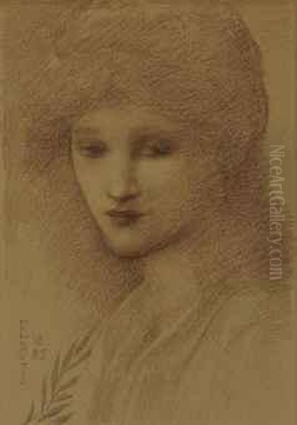 Portrait Of Laura Lyttelton, Nee Tennant, Bust-length, With Hereyes Downcast Oil Painting by Sir Edward Coley Burne-Jones