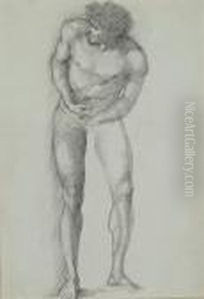 A Study Of A Male Nude For 'helen Captured;troy In Flames' For 'the Troy Triptych' Oil Painting by Sir Edward Coley Burne-Jones