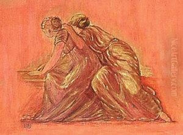 Two Women On A Terrace; Oil Painting by Sir Edward Coley Burne-Jones