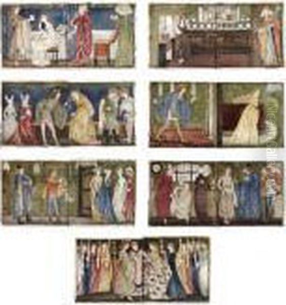 An Important And Rare Set Of Seven Two-tile Panels Of The 'cinderella' Fairy Tale Oil Painting by Sir Edward Coley Burne-Jones