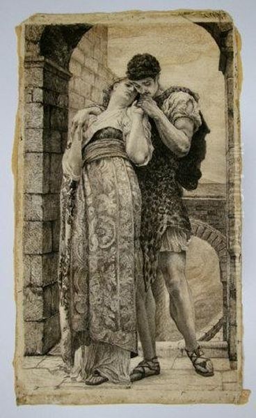 Lovers Standing Beneath A Gothic Arch Oil Painting by Sir Edward Coley Burne-Jones