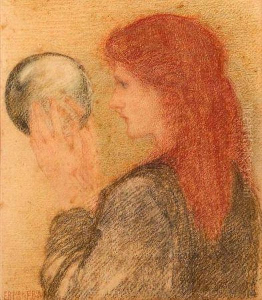 Head And Shoulders Portrait
Of A Lady Oil Painting by Sir Edward Coley Burne-Jones