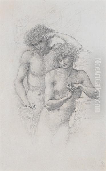 A Study For Two Hill Fairies In ````arthur Inavalon' Oil Painting by Sir Edward Coley Burne-Jones