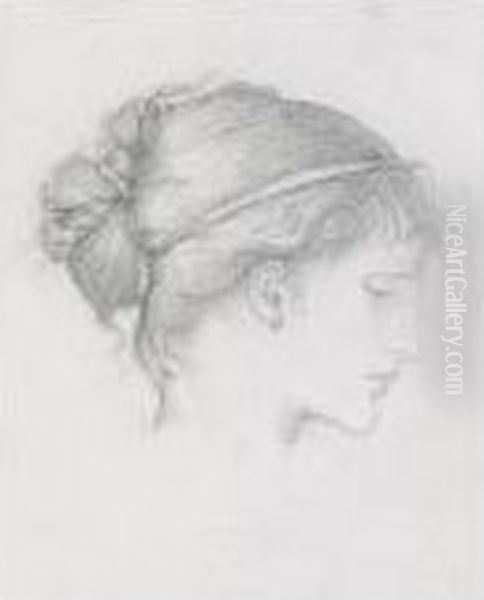 Head Of A Girl, Possibly Maria Zambaco Oil Painting by Sir Edward Coley Burne-Jones