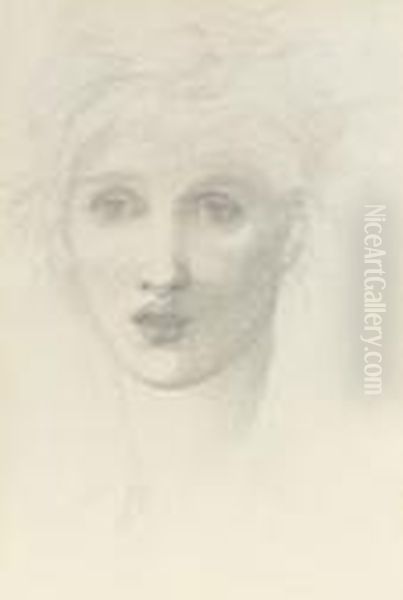 Study Of A Female Head, Singing Oil Painting by Sir Edward Coley Burne-Jones