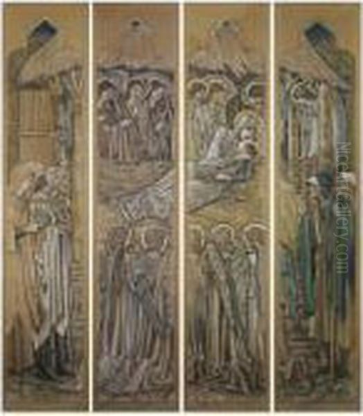 The Nativity, Cartoons For Stained Glass At St. David's Church, Hawarden Oil Painting by Sir Edward Coley Burne-Jones