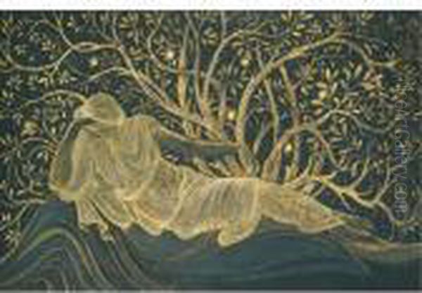 A Reclining Female Figure Oil Painting by Sir Edward Coley Burne-Jones