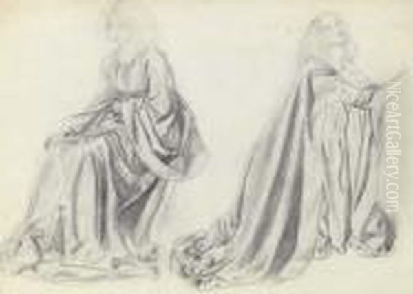 Studies Of A Woman Seated And Kneeling Oil Painting by Sir Edward Coley Burne-Jones