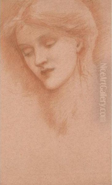 Head Of A Girl, Reputedly The Artist's Daughter Margaret Oil Painting by Sir Edward Coley Burne-Jones