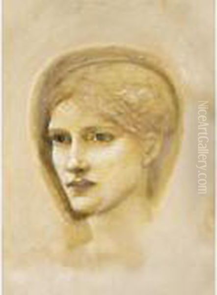 Study Of A Girl's Head Oil Painting by Sir Edward Coley Burne-Jones