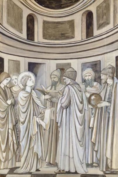 St Catherine Disputing With The Pagan Philosophers Oil Painting by Sir Edward Coley Burne-Jones