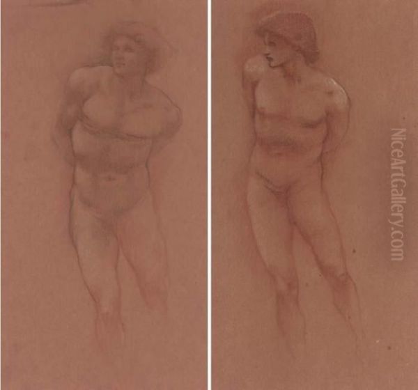 Two Studies Of Male Nudes For 'the Car Of Love' Oil Painting by Sir Edward Coley Burne-Jones