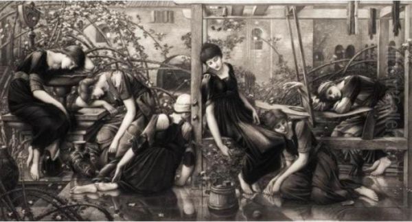 The Garden Court Oil Painting by Sir Edward Coley Burne-Jones