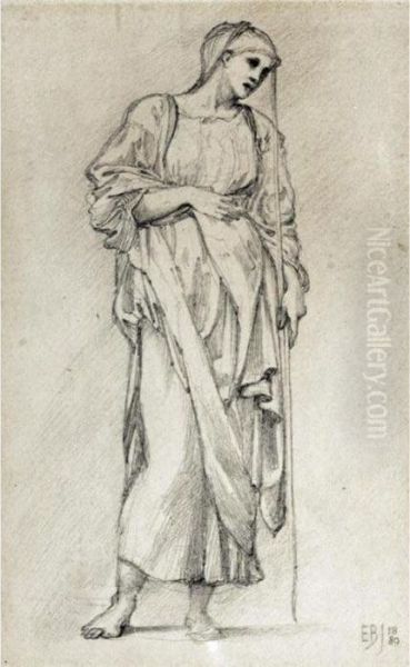 Study Of A Standing Female Figure Holding A Staff Oil Painting by Sir Edward Coley Burne-Jones