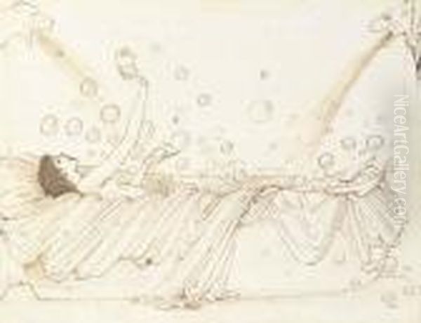 Caricature Of May Gaskell In The Bath Oil Painting by Sir Edward Coley Burne-Jones