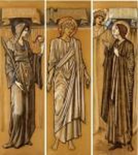 Triptich - Faith, Hope, Charity Oil Painting by Sir Edward Coley Burne-Jones