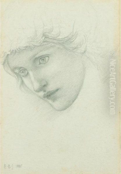 Study Of A Head Oil Painting by Sir Edward Coley Burne-Jones