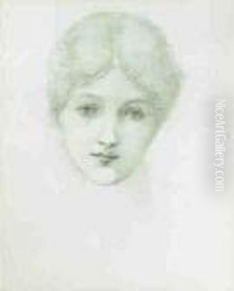 Girls Head Oil Painting by Sir Edward Coley Burne-Jones