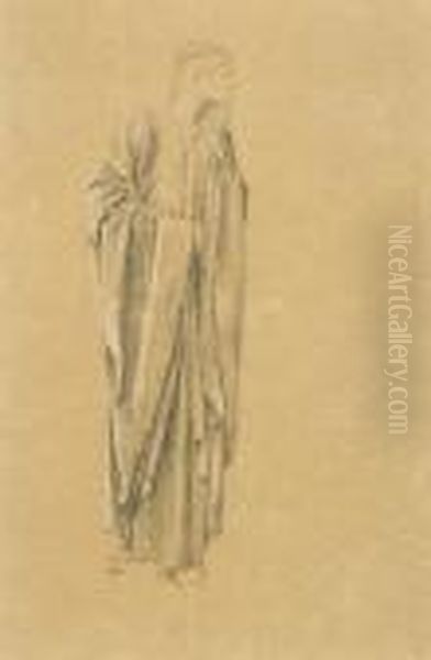 Study Of A Robed Figure For The Danae Oil Painting by Sir Edward Coley Burne-Jones