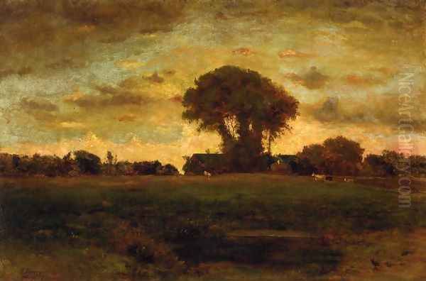 Sunset On A Meadow Oil Painting by George Inness