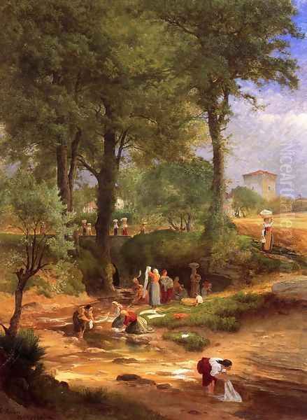 Washing Day near Perugia (or Italian Washerwomen) Oil Painting by George Inness