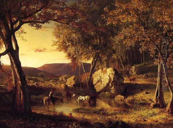 Summer Days Cattle Drinking Late Summer Early Autumn Oil Painting by George Inness