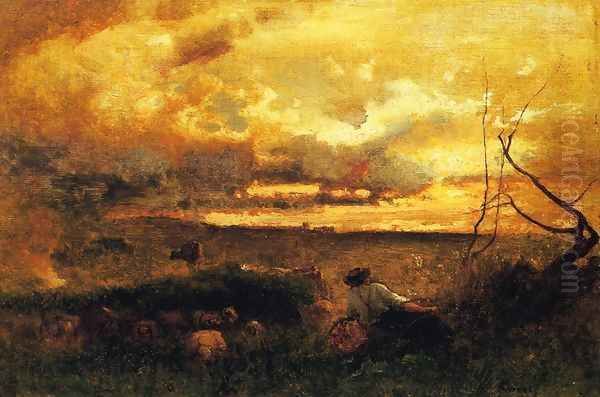 Golden Sunset Oil Painting by George Inness