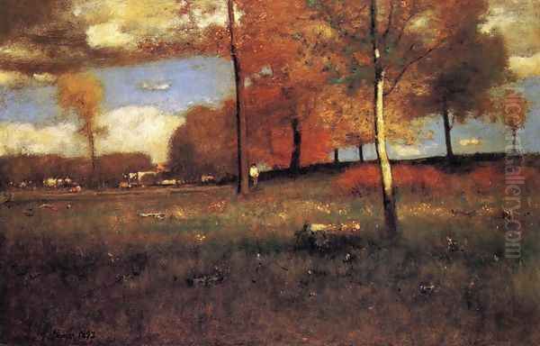 Near the Village, October Oil Painting by George Inness