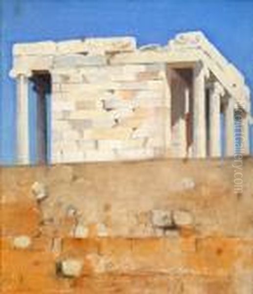 Temple Of Nike Apteros, Athens Oil Painting by Simon Albert Bussy