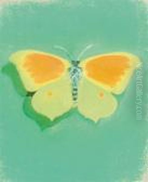 Yellow Butterfly Oil Painting by Simon Albert Bussy