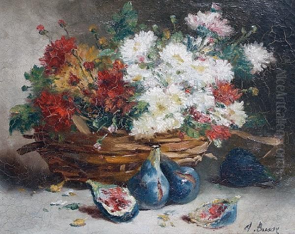 Still Life With Flowers And Figs Oil Painting by Simon Albert Bussy